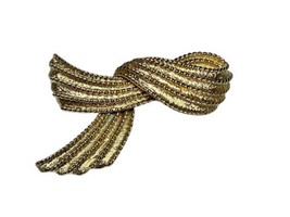 Vintage Monet Ribbon Brooch Pin Textured Goldtone 2” Wide Classic Y2K Or Earlier - £15.81 GBP