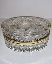 Vintage French Baccarat Style Crystal Glass &amp; Brass Oval Casket Jewelry Box - $341.55