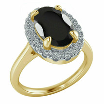 3,26 Karat Ovaler schwarzer Halo-Diamant 10 Karat Gelbgold Plattierter... - £99.93 GBP