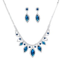 Fashion Women Blue Marquise Cut Crystal Rhinestone Silver Necklace Set 16" - $35.28