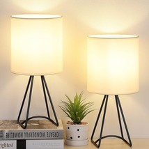 Bedside Table Lamps Set Of 2, Black Metal Modern Lamp For Nightstand, Simple Sid - £35.27 GBP