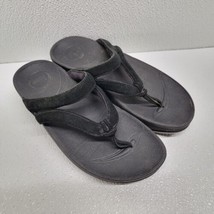 FitFlop Sandals Women&#39;s 5 Black Leather Fleur Floral Slip On Comfort Tho... - $24.65