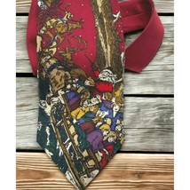 Santa Claus Christmas Tie 100% Silk Accents Children Sleigh Ride Necktie Red - £7.80 GBP