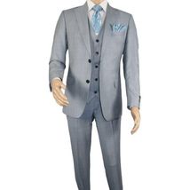 Men Suit BERLUSCONI Turkey 100% Italian Wool Super 180's 3pc Vested #Ber8 Gray image 2