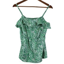 Tommy Hilfiger Womens S Paisley Ruffled Tank Top Green Blue Preppy Boho Feminine - $16.19