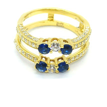 1.5 Ct Blue &amp; White Guard Wrap 14K Yellow Gold PLATED Jacket Enhancer Ring - £96.99 GBP