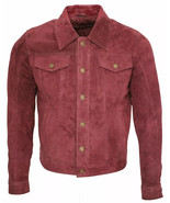 Genuine Lambskin Men&#39;s Jacket Maroon Suede Handmade Stylish Wear Biker C... - $2,386.81 MXN+
