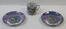 Vtg Dragon Dragonware Tea Cup and 2 Saucer Set Japan Blue Victorian Georgia Girl - £15.01 GBP