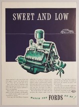 1940 Print Ad Ford Car and V-8 Engine Sweet &amp; Low Song from Motor - $12.99