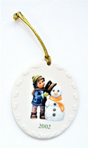 Berta Hummel Goebel 2002 Oval Ceramic Boy and Snowman Christmas Ornament - £6.93 GBP