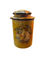 Vintage 1960s MCM Mustard Yellow Ceramic Glazed Kitchen Canister USA Fruit Pears - £15.29 GBP