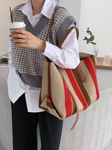 Vertical Stripes Designer Shoulder Bags For Women 2022 Fashion Canvas   Handbags - £31.23 GBP