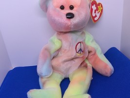 Rare NEW Ty Beanie Baby: Peace Bear 1996-Original Tri-Color Face Tie Dye Tag Err - $2,970.00