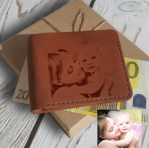 Personalized Engraved Photo Wallet. Leather Custom Handmade Mens Picture... - $45.00