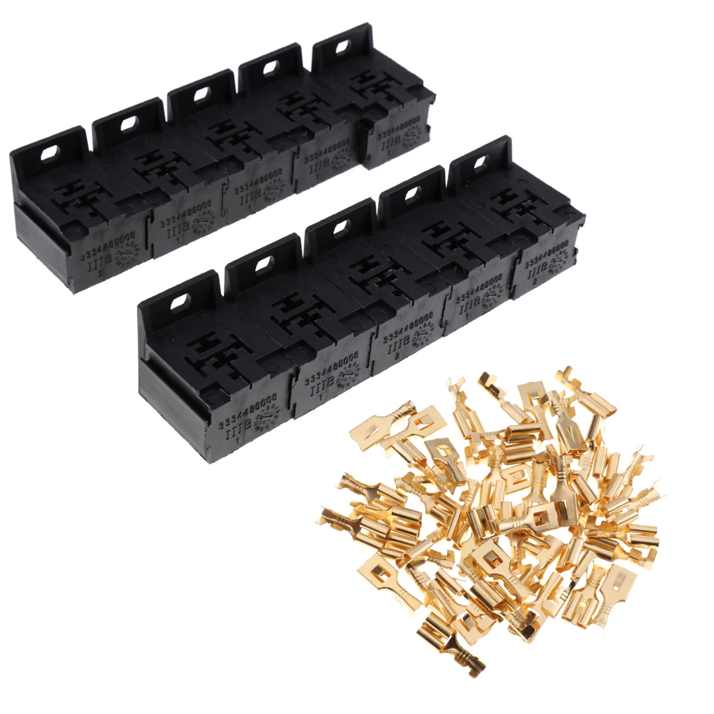 10pcs Car Automotive 5 Pin Relay Socket Holders + 6.3mm Copper Terminals - Aut - £15.77 GBP