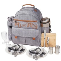 Mr And Mrs Insulated Picnic Backpack Bag For 2 Person With Cooler Compar... - £67.46 GBP