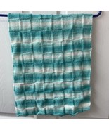 Hand Knit Baby Afghan Blanket Green White 27 by 31 inches - $12.90