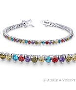 3mm Round Cut CZ Crystal Rainbow .925 Sterling Silver w/ Rhodium Tennis ... - $1,012.15 MXN