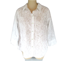 Liz Claiborne Crazy Horse top shirt button up  Size 8 white floral 3/4 s... - $12.69