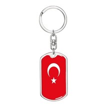 Turkey Flag Swivel Keychain Dog Tag Stainless Steel or 18k Gold - £43.48 GBP