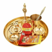 Home Mandir Brass Special Puja Diwali Pooja Thali Set Of 9 Au - £28.95 GBP