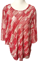 Nic + Zoe Red, Off White and Tan Print 3/4 Sleeve Top w Attached Camisole Sz 2X - £18.92 GBP