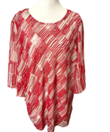 Nic + Zoe Red, Off White and Tan Print 3/4 Sleeve Top w Attached Camisol... - £19.02 GBP
