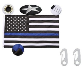 Thin Blue Line American US Flag Police Embroidered Star Stripe 3x5 + Nylon Clips - £21.95 GBP