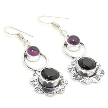 Black Spinel African Amethyst Handmade Fashion Earrings Jewelry 2.20" SA 2646 - £3.18 GBP