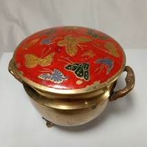 Unique Antique Small Brass Jardiniere Rustic Butterfly Pot Cauldron Ornate 3.5&quot; - £99.89 GBP