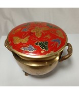 Unique Antique Small Brass Jardiniere Rustic Butterfly Pot Cauldron Orna... - £97.70 GBP