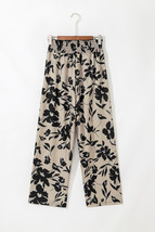 Khaki Floral Print Smocked High Waist Wide Leg Pants - $248.02 MXN