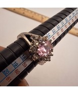 pink and clear silver tone rhinestones ring sz 8 - $13.50