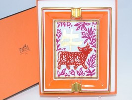 Hermes Cambiamento Vassoio Cow Giapponese Design Arancione Posacenere Vide Poche - £618.62 GBP