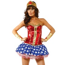 Wonder Woman Costume Metallic Bustier Petticoat Skirt Stars Headband 551... - $98.99