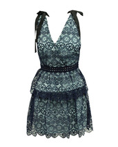 Self-Portrait Bow-Detailed Tiered Guipure Lace Dress In Polyester Women Blue S - $176.70