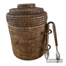 Vintage MCM Rattan Wicker Basket for Ice Bucket with Tongs READ - £14.84 GBP
