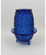 LE Smith Glass Daisy Button Fairy Lamp Cobalt Blue Footed Candle Holder - £82.55 GBP