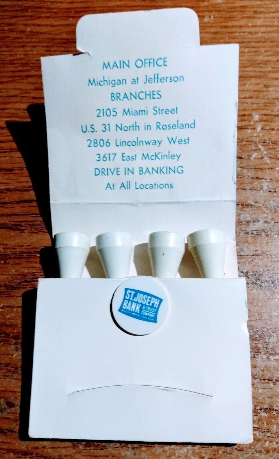 St. Joseph Bank 4 Golf Tees and 1 Ball Marker Matchbook - $2.00
