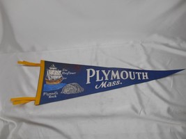 Old Vtg Plymouth Mass. Felt Pennant Flag Mayflower Plymouth Rock Travel Souvenir - £23.73 GBP
