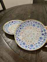 Vtg Nevco Dot Plates Anthropology Styled Blue Browns 7.5” Japan Enameled - $29.69