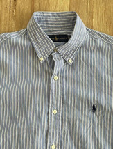 Ralph Lauren Dress Shirt Mens 15.5 39 Blue Striped Long Sleeve Chest 44 - $38.00