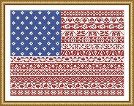 American Flag Cross Stitch Pattern Stars and Stripes Repeating Borders Pattern - £5.59 GBP