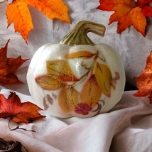 Capiz Shell Painted Pumpkin SMALL Gourd Floral Halloween Fall Autumn Farmhouse - £14.80 GBP