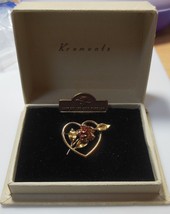 Vintage Krementz 14kt Rolled Gold Overlay Heart/Rose Brooch - £97.34 GBP