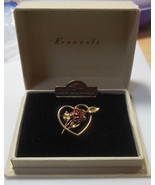 Vintage Krementz 14kt Rolled Gold Overlay Heart/Rose Brooch - £97.34 GBP