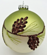 Vintage Blown Glass Green Ombre Glitter Branch Pine Cone Ball Ornament U255 - £31.59 GBP
