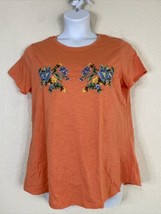 Hannah Womens Size XL Orange Knit Floral Embroidered T-shirt Short Sleeve - $7.14
