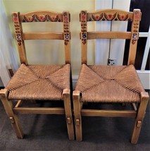 Pair Vintage CORONADO Side Chairs Hand Painted Woven Seat Monterey Style - $475.00