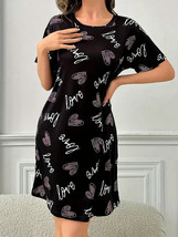 Woman&#39;s Black with Heart &amp; Letter Print Loose Fit Nightgown - Size: XL (... - £7.70 GBP